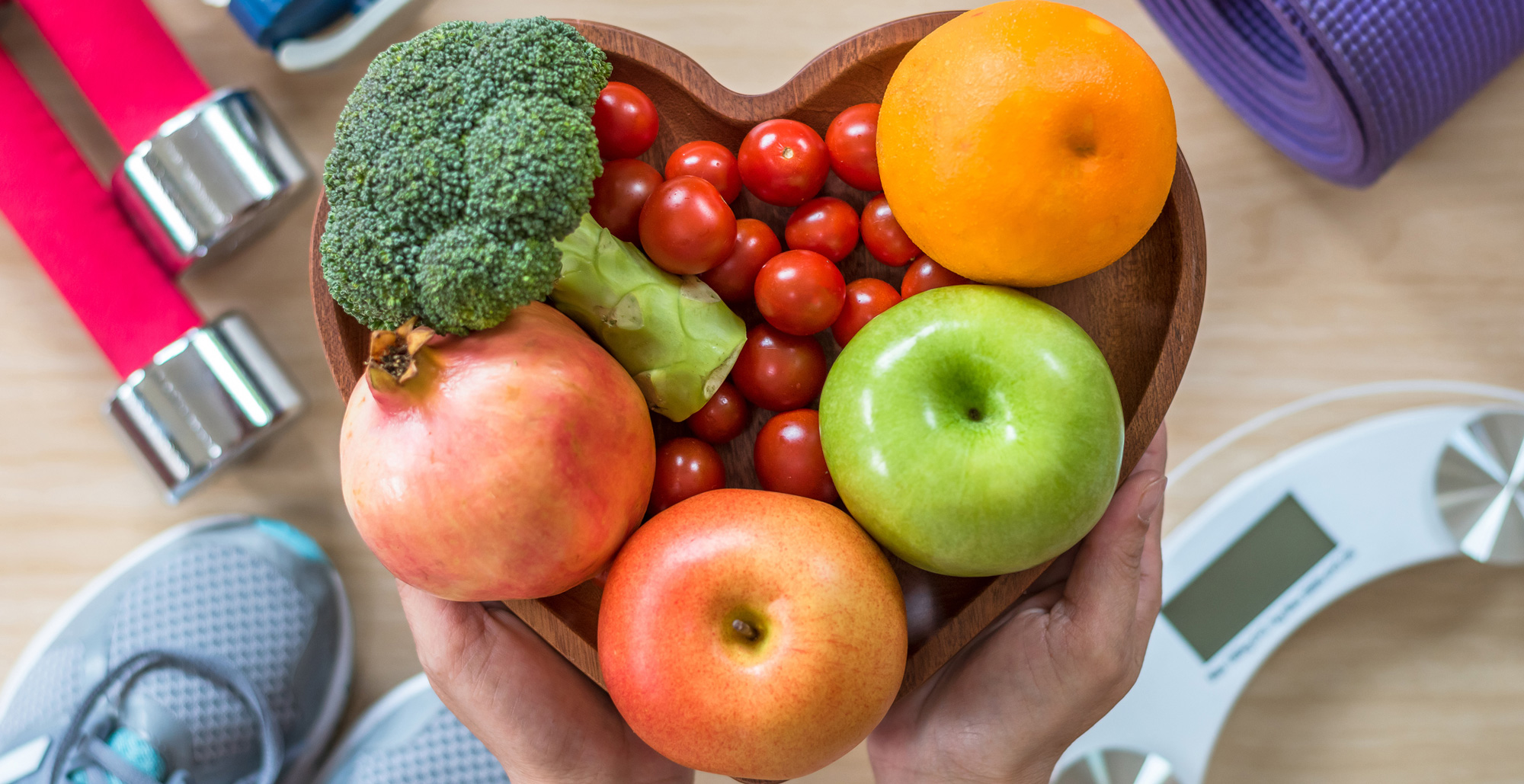 Obst und Gemüse und Sportgeräte